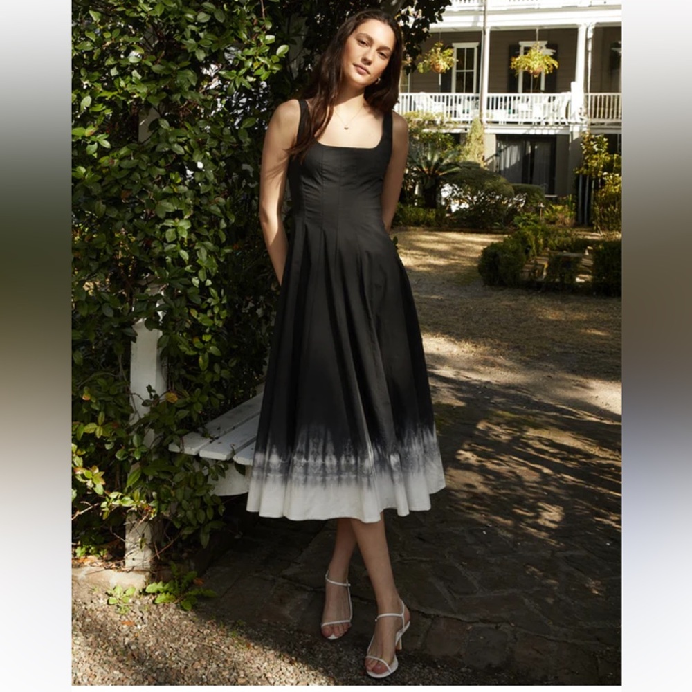 New Staud Wells Midi Dress in Onyx Tie Dye